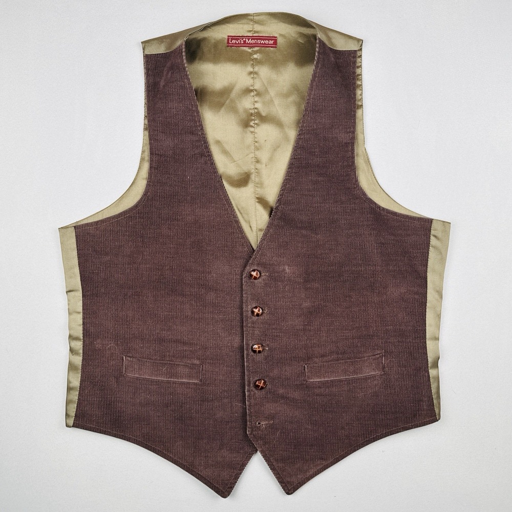 Vintage Levi's Menswear Corduroy Vest Brown Western Ranchwear Large - Picture 1 of 8